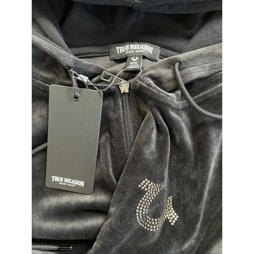 True Religion NWT Hoodie Mens M Black Buddha Full Zip Sweatshirt Jacket Sweater